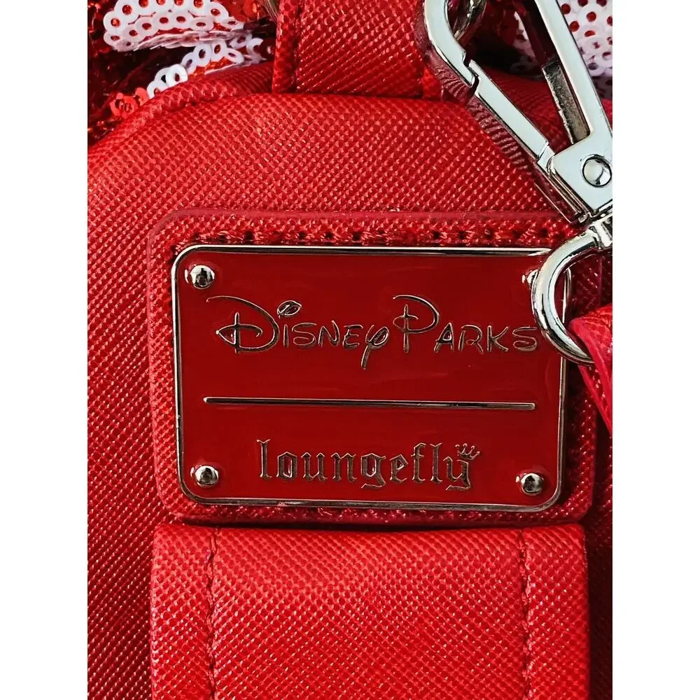 Disney Parks Loungefly Minnie Mouse Wristlet Red Sequin Bow Polka Dot NWOT